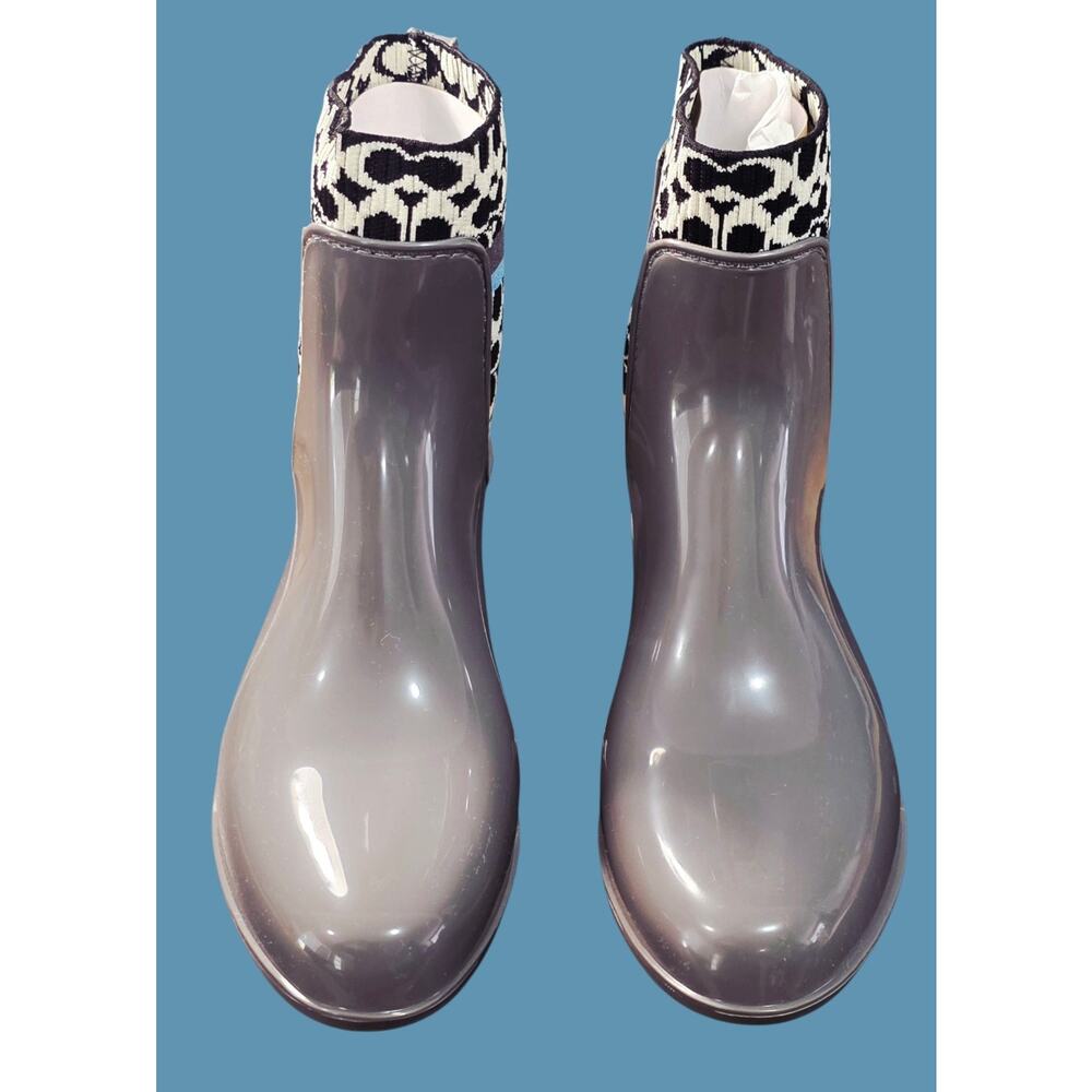 COACH Rivington Women’s 8 Rain Boots Heather Grey Signature Knit Logo Boots NEW - Picture 5 of 10